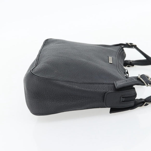 SAINT LAURENT Heart Shoulder Bag Leather Silver Black Auth 182466