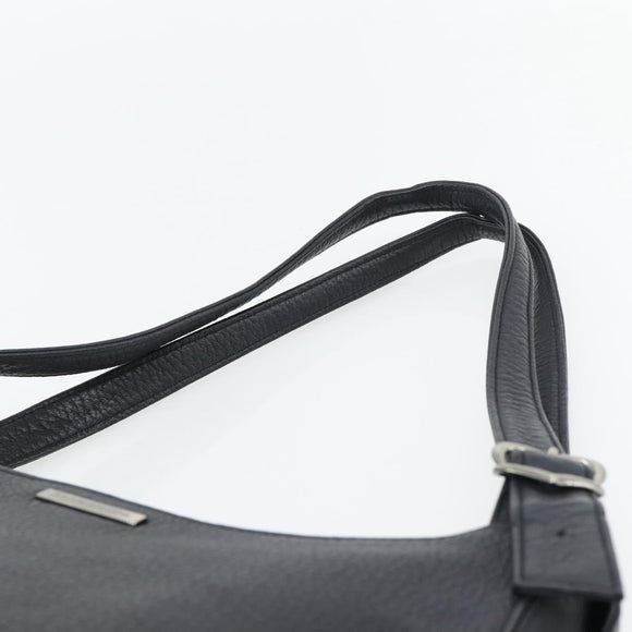 SAINT LAURENT Heart Shoulder Bag Leather Silver Black Auth 182466