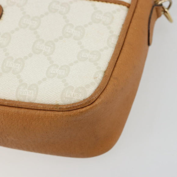 GUCCI GG Plus Supreme Shoulder Bag PVC White Gold Auth 182471