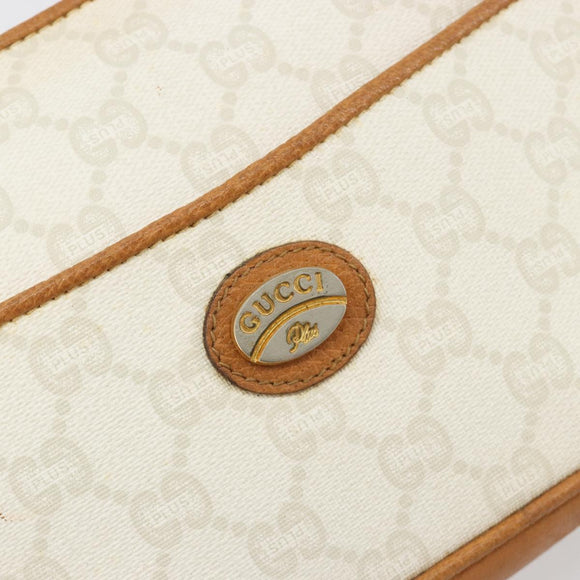 GUCCI GG Plus Supreme Shoulder Bag PVC White Gold Auth 182471