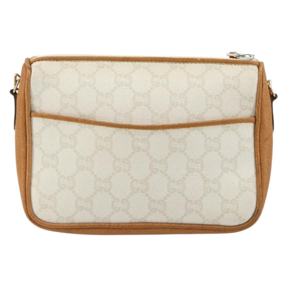 GUCCI GG Plus Supreme Shoulder Bag PVC White Gold Auth 182471