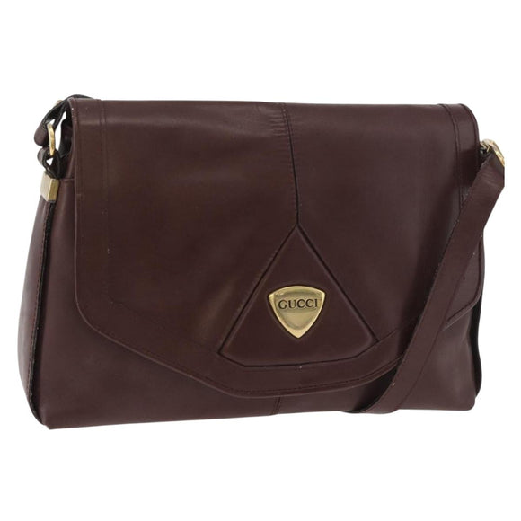 GUCCI Shoulder Bag Leather Bordeaux Gold Auth 182475