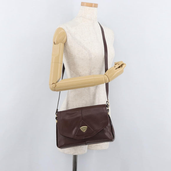 GUCCI Shoulder Bag Leather Bordeaux Gold Auth 182475
