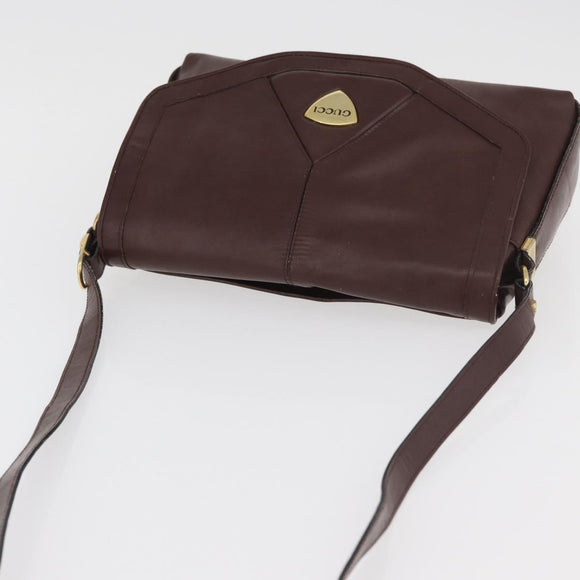 GUCCI Shoulder Bag Leather Bordeaux Gold Auth 182475