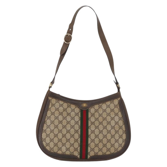 GUCCI GG Supreme Web Sherry Line Umhängetasche PVC Beige Gold Original 182476