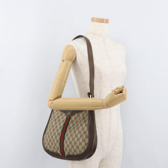 GUCCI GG Supreme Web Sherry Line Umhängetasche PVC Beige Gold Original 182476