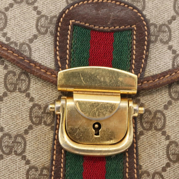 GUCCI GG Supreme Web Sherry Line Shoulder Bag PVC Beige Gold Auth 182477