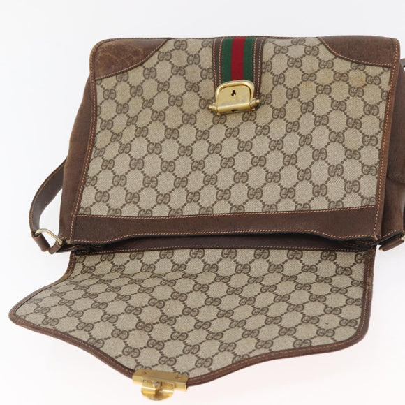 GUCCI GG Supreme Web Sherry Line Shoulder Bag PVC Beige Gold Auth 182477