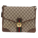 GUCCI GG Supreme Web Sherry Line Shoulder Bag PVC Beige Gold Auth 182477-13