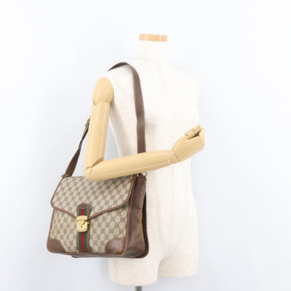 GUCCI GG Supreme Web Sherry Line Shoulder Bag PVC Beige Gold Auth 182477