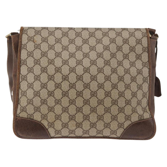 GUCCI GG Supreme Web Sherry Line Shoulder Bag PVC Beige Gold Auth 182477