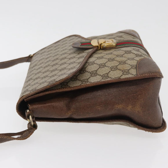 GUCCI GG Supreme Web Sherry Line Shoulder Bag PVC Beige Gold Auth 182477