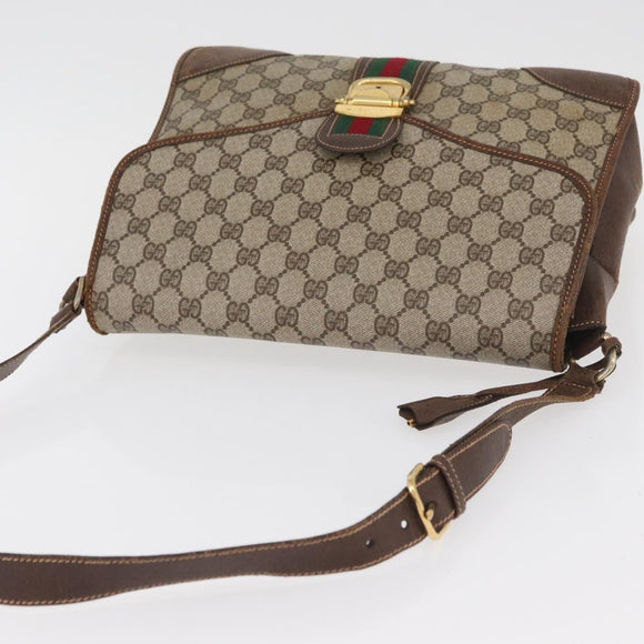 GUCCI GG Supreme Web Sherry Line Shoulder Bag PVC Beige Gold Auth 182477