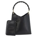 GUCCI Bamboo Hand Bag Leather Black Gold 001 2113 1880 Auth 182479-1