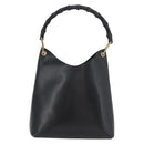 GUCCI Bamboo Hand Bag Leather Black Gold 001 2113 1880 Auth 182479-13