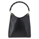GUCCI Bamboo Hand Bag Leather Black Gold 001 2113 1880 Auth 182479-2