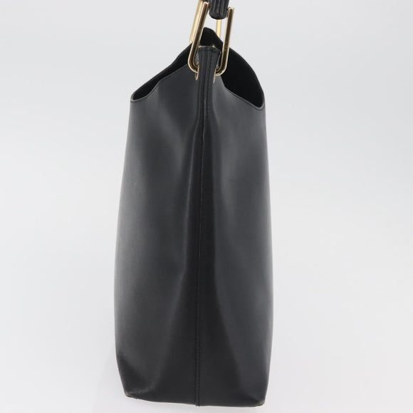 GUCCI Bamboo Hand Bag Leather Black Gold 001 2113 1880 Auth 182479