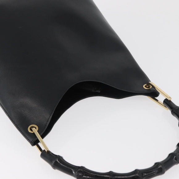 GUCCI Bamboo Hand Bag Leather Black Gold 001 2113 1880 Auth 182479