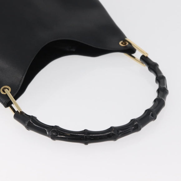 GUCCI Bamboo Hand Bag Leather Black Gold 001 2113 1880 Auth 182479