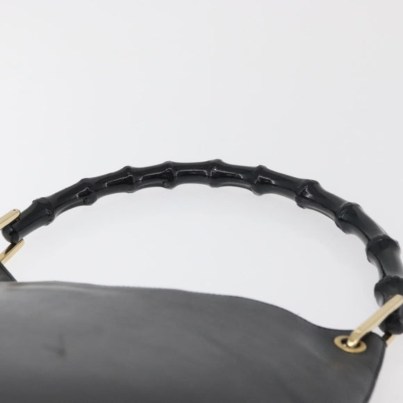 GUCCI Bamboo Hand Bag Leather Black Gold 001 2113 1880 Auth 182479