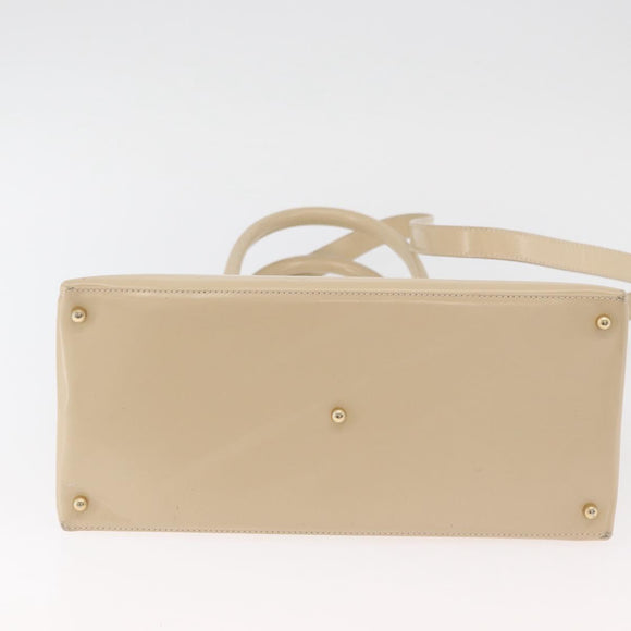 GUCCI Handtasche Lackleder 2-Wege Beige Gold Auth 182480