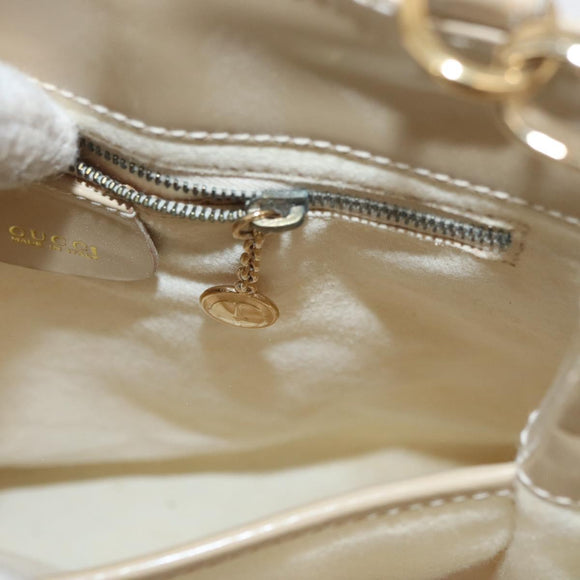 GUCCI Handtasche Lackleder 2-Wege Beige Gold Auth 182480
