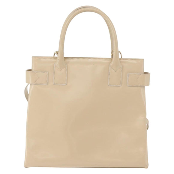 GUCCI Handtasche Lackleder 2-Wege Beige Gold Auth 182480
