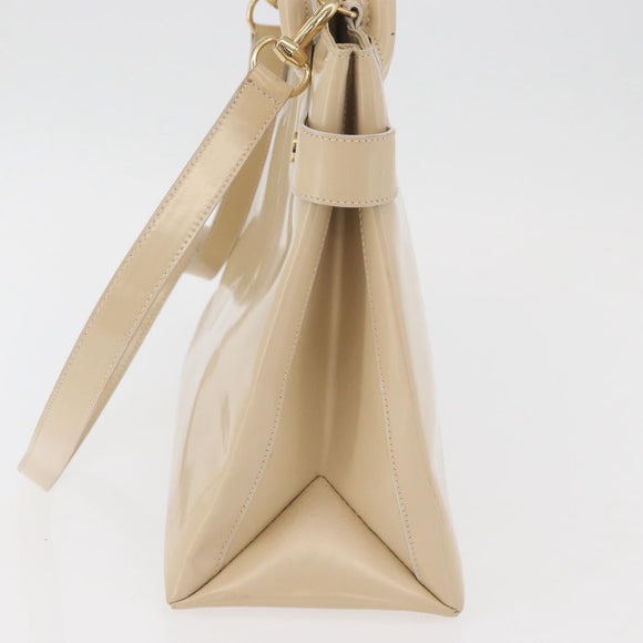 GUCCI Handtasche Lackleder 2-Wege Beige Gold Auth 182480