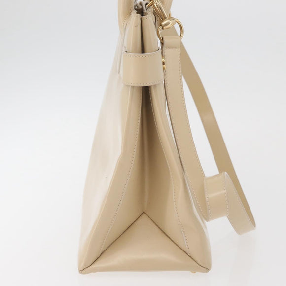 GUCCI Handtasche Lackleder 2-Wege Beige Gold Auth 182480