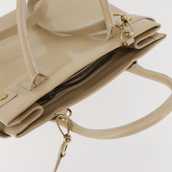 GUCCI Handtasche Lackleder 2-Wege Beige Gold Auth 182480