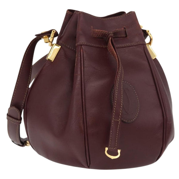 CARTIER Must Line Purse Shoulder Bag Leather Bordeaux Gold Auth 182482