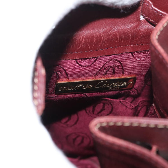 CARTIER Must Line Purse Shoulder Bag Leather Bordeaux Gold Auth 182482