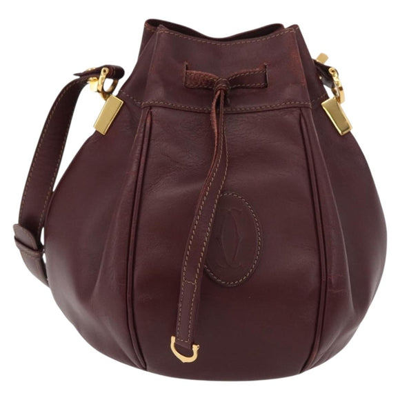 CARTIER Must Line Purse Shoulder Bag Leather Bordeaux Gold Auth 182482
