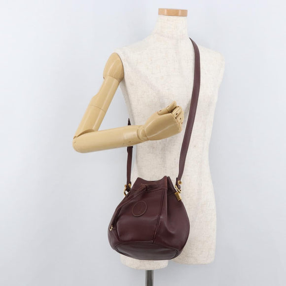 CARTIER Must Line Purse Shoulder Bag Leather Bordeaux Gold Auth 182482