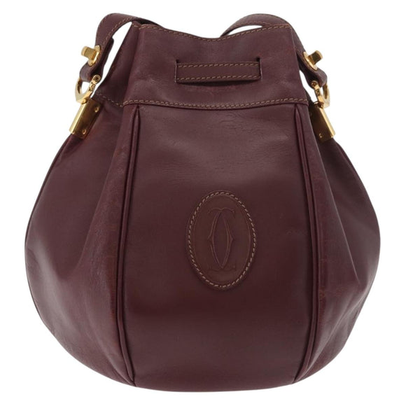 CARTIER Must Line Purse Shoulder Bag Leather Bordeaux Gold Auth 182482
