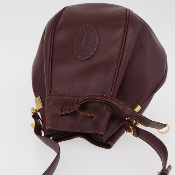 CARTIER Must Line Purse Shoulder Bag Leather Bordeaux Gold Auth 182482