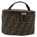 FENDI Zucca Canvas Vanity Handtasche Schwarz Braun Auth 182483-1