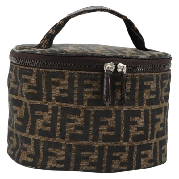 FENDI Zucca Canvas Vanity Handtasche Schwarz Braun Auth 182483