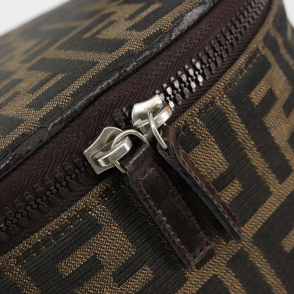 FENDI Zucca Canvas Vanity Handtasche Schwarz Braun Auth 182483