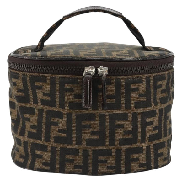 FENDI Zucca Canvas Vanity Handtasche Schwarz Braun Auth 182483