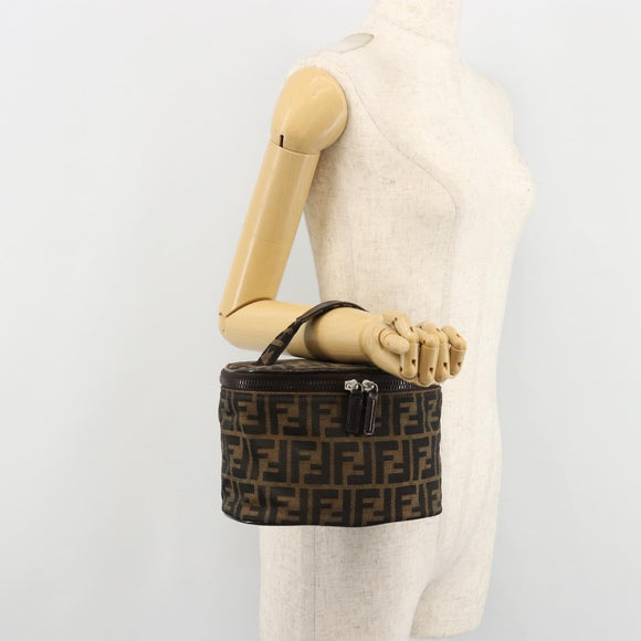 FENDI Zucca Canvas Vanity Handtasche Schwarz Braun Auth 182483