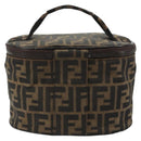 FENDI Zucca Canvas Vanity Handtasche Schwarz Braun Auth 182483-2
