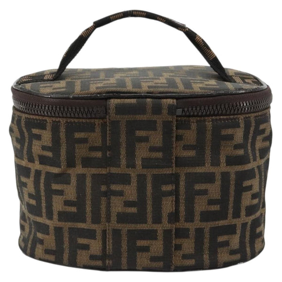 FENDI Zucca Canvas Vanity Handtasche Schwarz Braun Auth 182483