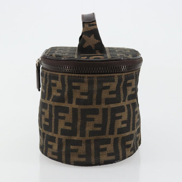 FENDI Zucca Canvas Vanity Handtasche Schwarz Braun Auth 182483