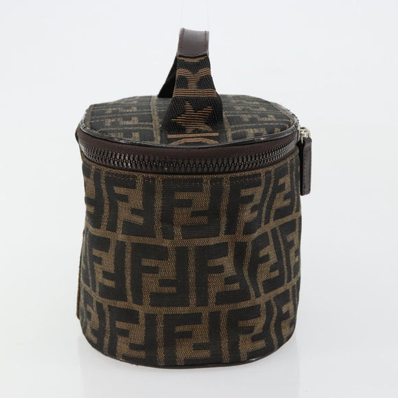 FENDI Zucca Canvas Vanity Handtasche Schwarz Braun Auth 182483