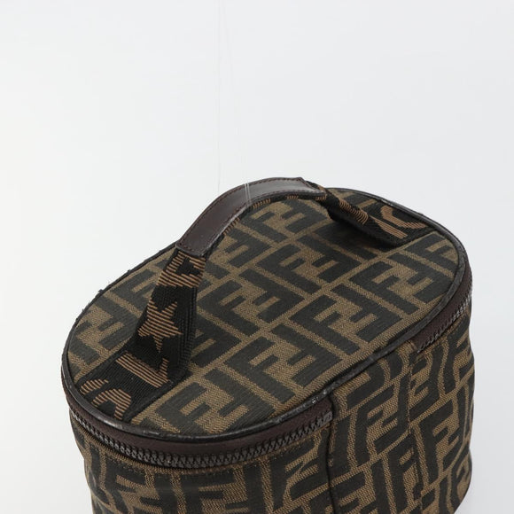 FENDI Zucca Canvas Vanity Handtasche Schwarz Braun Auth 182483