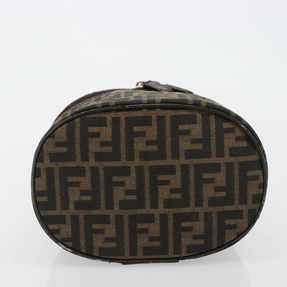 FENDI Zucca Canvas Vanity Handtasche Schwarz Braun Auth 182483