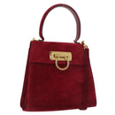Salvatore Ferragamo Gancini Hand Bag Suede 2way Red Gold Auth 182485-1