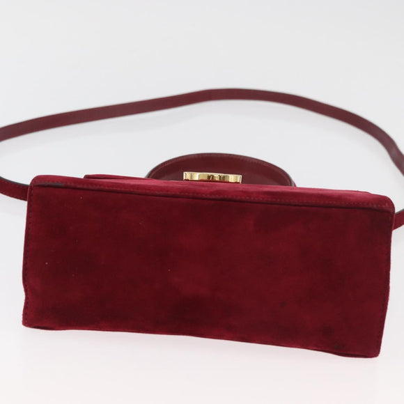 Salvatore Ferragamo Gancini Hand Bag Suede 2way Red Gold Auth 182485