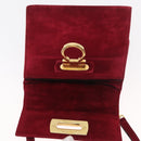 Salvatore Ferragamo Gancini Hand Bag Suede 2way Red Gold Auth 182485-17